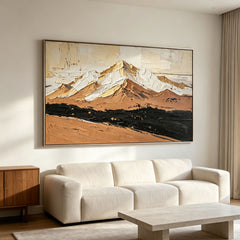 Handmade Abstract Mountain Oil Painting | Textured Earth-Tone Canvas Art with Gold Leaf | Modern Minimalist Landscape Wall Decor for Living Room#AA2600010