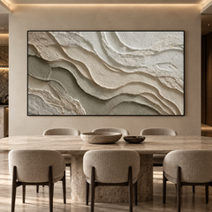 Serene Strata – Hand-Painted 3D Cream & Sand Textured Canvas Wall Art | Earthy Wabi-Sabi Framed Artwork TEXVAS | Textured Canvas Art