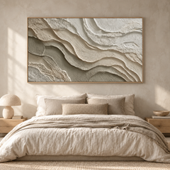 Serene Strata – Hand-Painted 3D Cream & Sand Textured Canvas Wall Art | Earthy Wabi-Sabi Framed Artwork TEXVAS | Textured Canvas Art