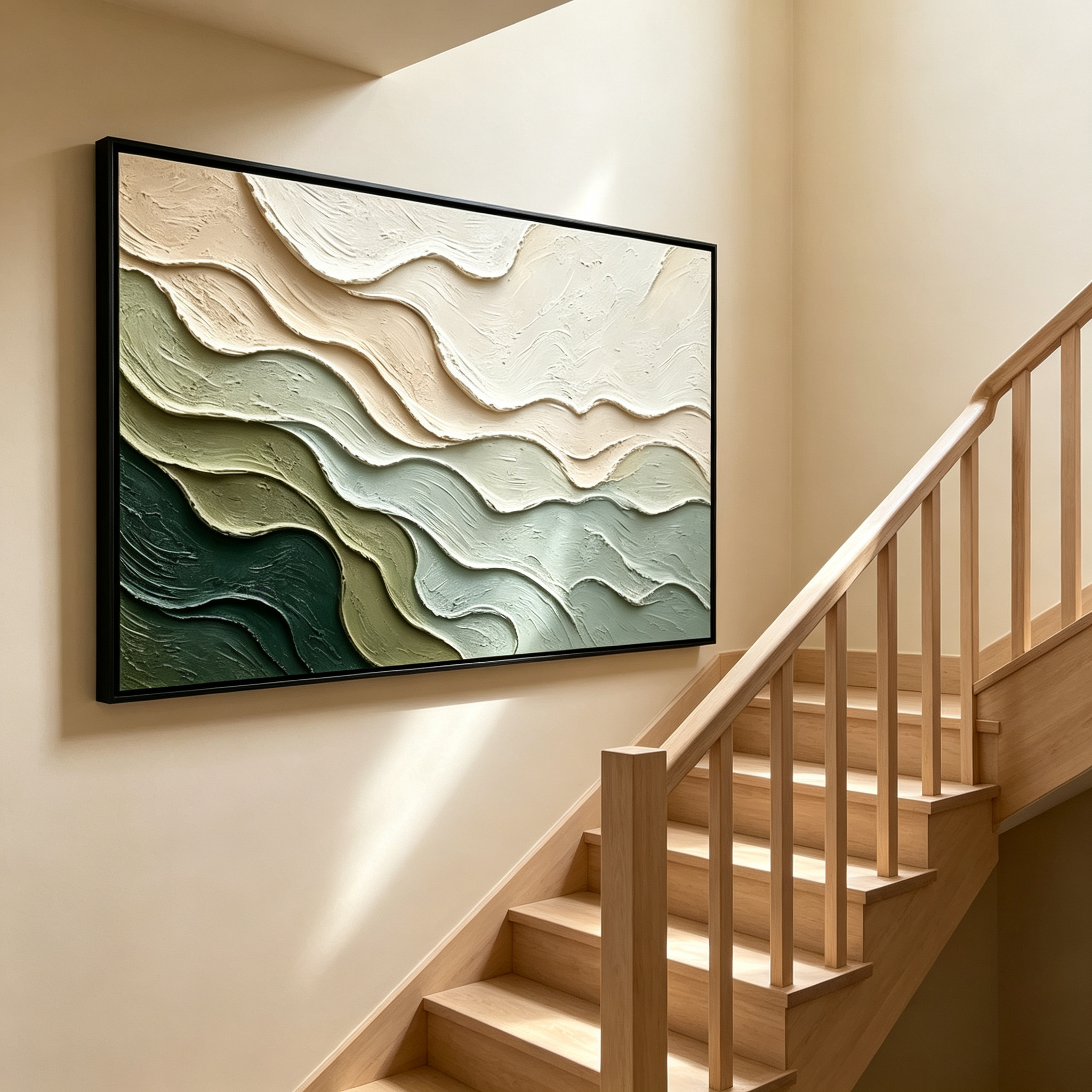 Emerald Wave - Minimalist 3D Textured Impasto Oil Painting on Canvas TEXVAS | 100% Hand-Painted Textured & Impasto Wall Art