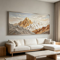 Majestic Mountain Peak Relief | Large Handmade 3D Textured Canvas Art for Contemporary Statement Wall Decor