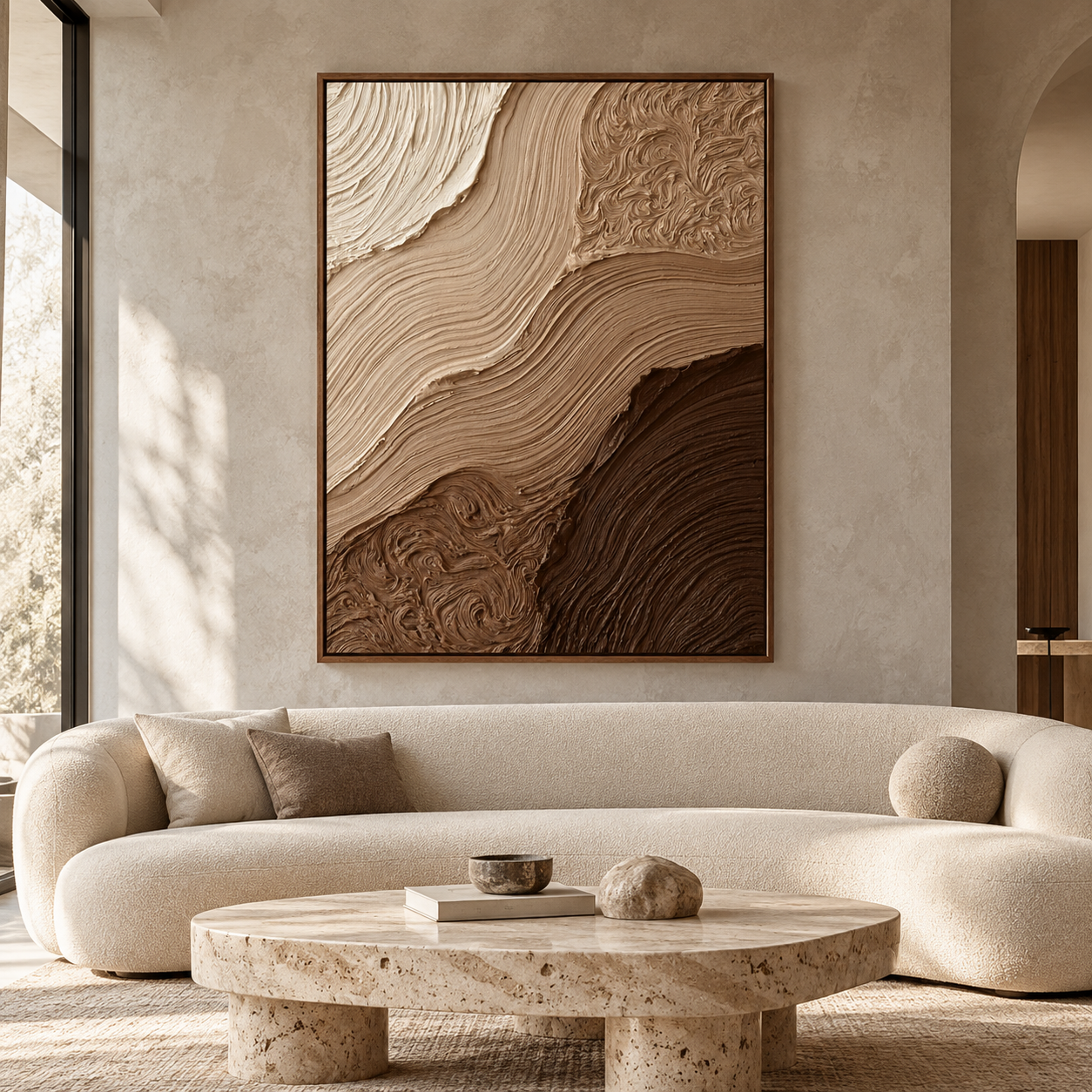 Earthy Mocha Strata 3D Textured Wall Art – Warm Coffee, Tan & Cream Impasto Wave Canvas Painting, Modern Wabi-Sabi Organic Wall Decor TEXVAS | Textured Canvas Art
