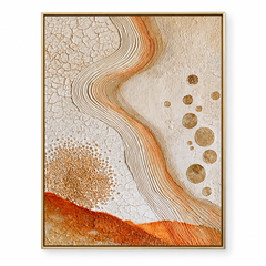 Large Vertical 3D Textured Terracotta Canvas Wall Art – Hand-Painted Gold Foil Circles & Cracked Plaster Oil Painting, Modern Wabi-Sabi Desert Wave Impasto Art with Bead Relief for Entryway & Bedroom Decor TEXVAS | Textured Canvas Art