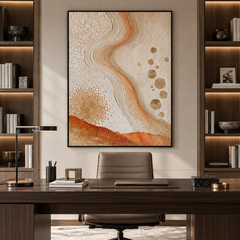 Large Vertical 3D Textured Terracotta Canvas Wall Art – Hand-Painted Gold Foil Circles & Cracked Plaster Oil Painting, Modern Wabi-Sabi Desert Wave Impasto Art with Bead Relief for Entryway & Bedroom Decor TEXVAS | Textured Canvas Art