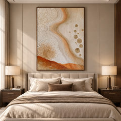 Large Vertical 3D Textured Terracotta Canvas Wall Art – Hand-Painted Gold Foil Circles & Cracked Plaster Oil Painting, Modern Wabi-Sabi Desert Wave Impasto Art with Bead Relief for Entryway & Bedroom Decor TEXVAS | Textured Canvas Art