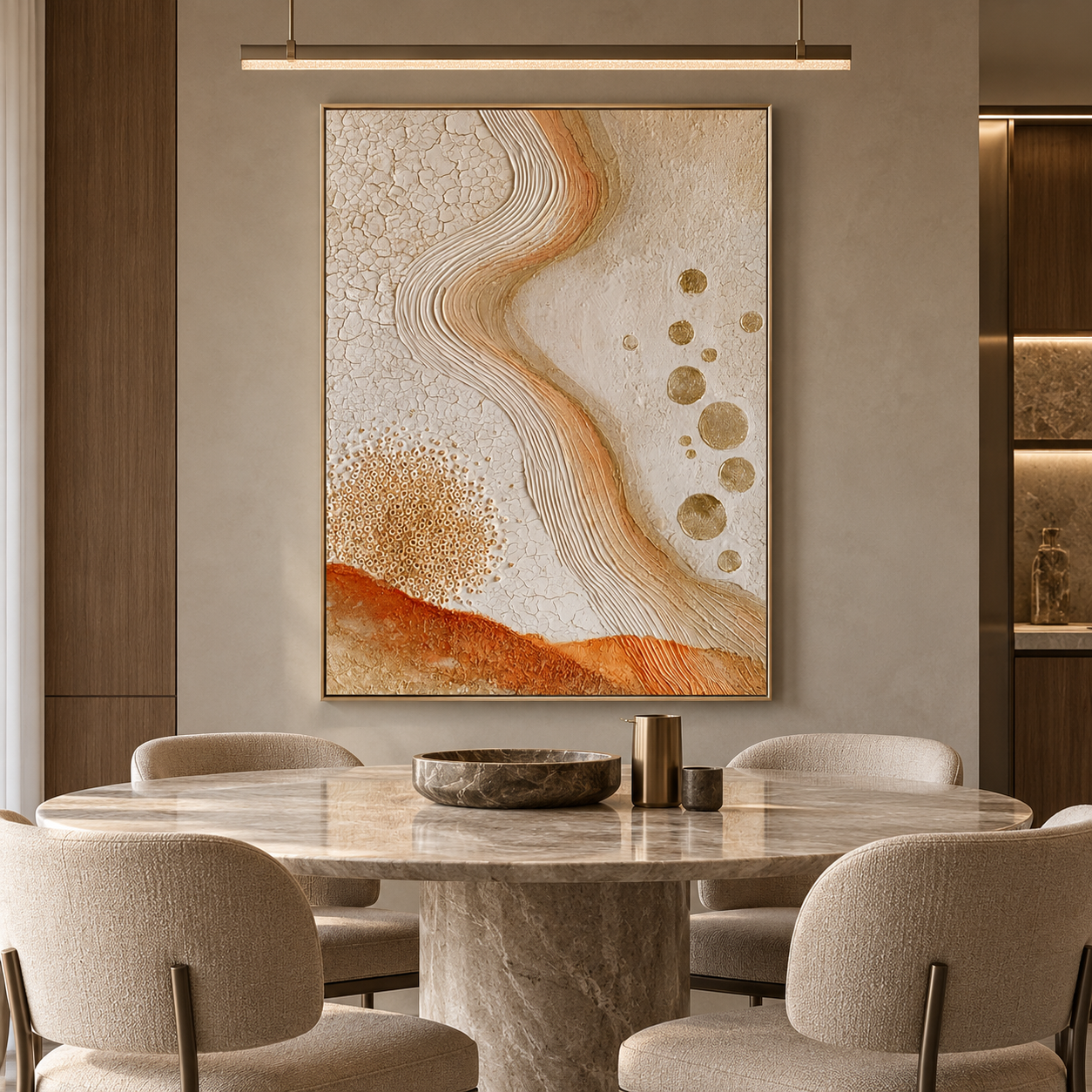Large Vertical 3D Textured Terracotta Canvas Wall Art – Hand-Painted Gold Foil Circles & Cracked Plaster Oil Painting, Modern Wabi-Sabi Desert Wave Impasto Art with Bead Relief for Entryway & Bedroom Decor TEXVAS | Textured Canvas Art