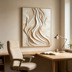 Arte de pared texturizado de olas oceánicas en 3D, arte de pared grande Wabi-Sabi, pintura minimalista sobre lienzo, arte de pared de yeso a la moda, decoración moderna para sala de estar