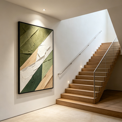 Modern Abstract Geometric 3D Texture Art – Hand-Painted Sage & Olive Green Color-Blocking (Vertical Wall Decor)