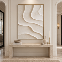 Minimalist Beige Sand Dune 3D Textured Wall Art – Abstract Organic Wave Fluted Impasto Canvas Painting, Modern Wabi-Sabi Neutral Wall Decor TEXVAS | Textured Canvas Art