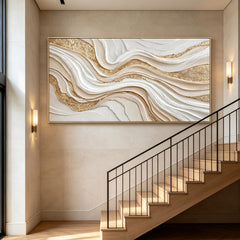 [Golden Fluidity] Abstract Textured Relief Painting — Luxury Modern Collection | Ethereal Flow | Contemporary Statement Wall Art