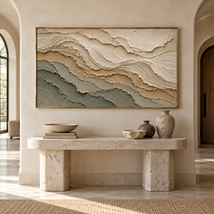 Terra Terraces – Hand-Painted 3D Sage Green & Sand Textured Canvas Wall Art | Minimalist Earthy Wabi-Sabi Framed Artwork TEXVAS | Textured Canvas Art