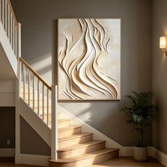 Arte de pared texturizado de olas oceánicas en 3D, arte de pared grande Wabi-Sabi, pintura minimalista sobre lienzo, arte de pared de yeso a la moda, decoración moderna para sala de estar