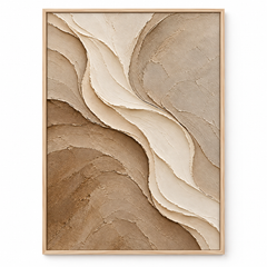 Large Vertical 3D Textured Neutral Canvas Wall Art – Hand-Painted Beige & Brown Wave River Plaster Oil Painting, Modern Wabi-Sabi Earthy Impasto Palette Knife Artwork for Entryway & Bedroom Decor TEXVAS | Textured Canvas Art