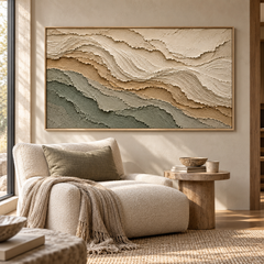 Terra Terraces – Hand-Painted 3D Sage Green & Sand Textured Canvas Wall Art | Minimalist Earthy Wabi-Sabi Framed Artwork TEXVAS | Textured Canvas Art