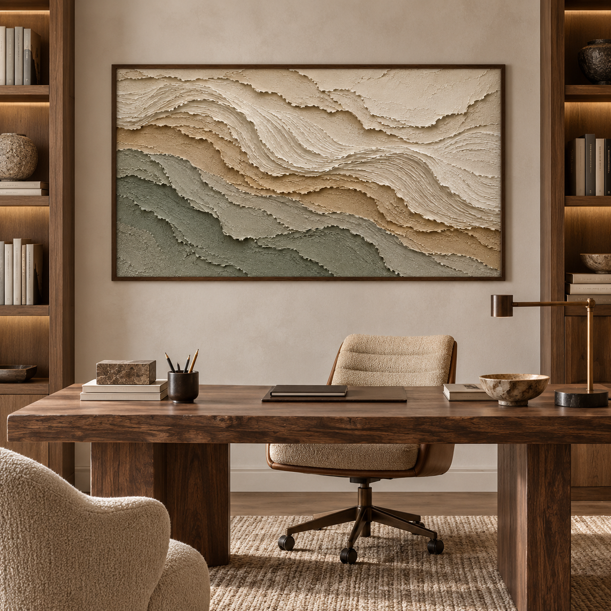 Terra Terraces – Hand-Painted 3D Sage Green & Sand Textured Canvas Wall Art | Minimalist Earthy Wabi-Sabi Framed Artwork TEXVAS | Textured Canvas Art