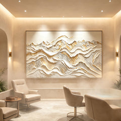 [Golden Peaks] Abstract Textured Relief Painting — Mountain Serenity Series | Ethereal Summit | Luxurious 3D Wall Art