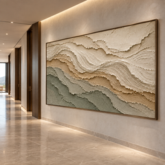 Terra Terraces – Hand-Painted 3D Sage Green & Sand Textured Canvas Wall Art | Minimalist Earthy Wabi-Sabi Framed Artwork TEXVAS | Textured Canvas Art