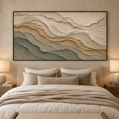 Terra Terraces – Hand-Painted 3D Sage Green & Sand Textured Canvas Wall Art | Minimalist Earthy Wabi-Sabi Framed Artwork TEXVAS | Textured Canvas Art
