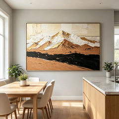 Handmade Abstract Mountain Oil Painting | Textured Earth-Tone Canvas Art with Gold Leaf | Modern Minimalist Landscape Wall Decor for Living Room#AA2600010
