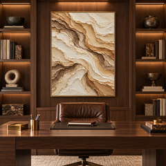 Grounded Waves: Heavy Impasto 3D Textured Desert Landscape in Warm Brown and Beige – Wabi-Sabi Minimalist Organic Wall Decor TEXVAS | Textured Canvas Art