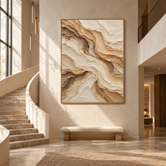 Grounded Waves: Heavy Impasto 3D Textured Desert Landscape in Warm Brown and Beige – Wabi-Sabi Minimalist Organic Wall Decor TEXVAS | Textured Canvas Art