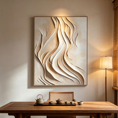 Arte de pared texturizado de olas oceánicas en 3D, arte de pared grande Wabi-Sabi, pintura minimalista sobre lienzo, arte de pared de yeso a la moda, decoración moderna para sala de estar