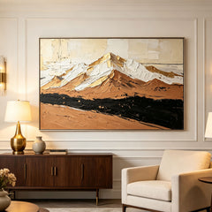 Handmade Abstract Mountain Oil Painting | Textured Earth-Tone Canvas Art with Gold Leaf | Modern Minimalist Landscape Wall Decor for Living Room#AA2600010