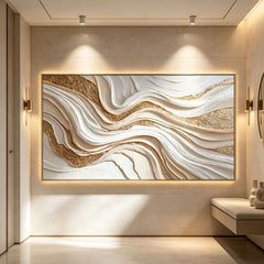 [Golden Fluidity] Abstract Textured Relief Painting — Luxury Modern Collection | Ethereal Flow | Contemporary Statement Wall Art