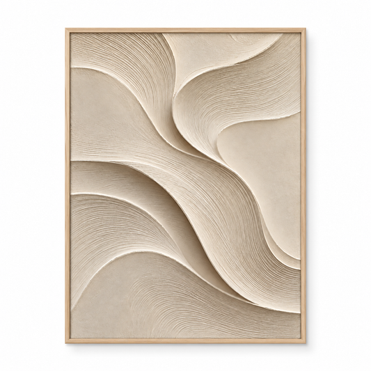 Large Vertical 3D Textured Minimalist Canvas Wall Art – Hand-Painted Cream & Beige Waves Plaster Oil Painting, Modern Wabi-Sabi Sand Dune Combed Impasto Artwork for Entryway & Bedroom Decor TEXVAS | Textured Canvas Art
