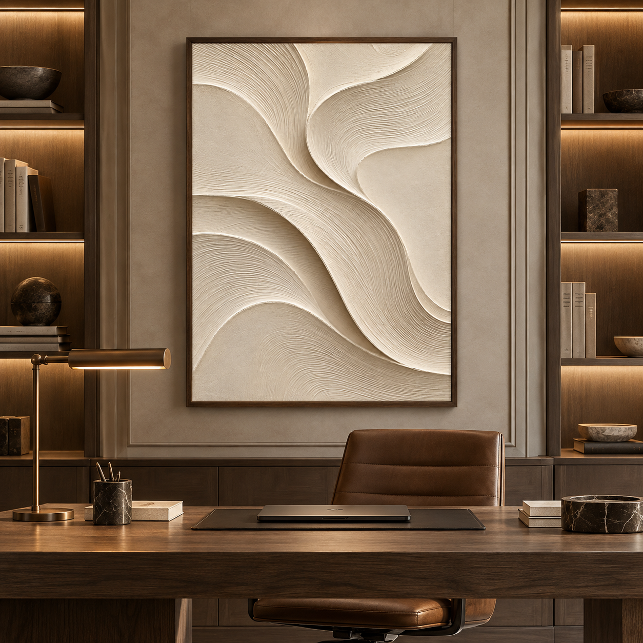Large Vertical 3D Textured Minimalist Canvas Wall Art – Hand-Painted Cream & Beige Waves Plaster Oil Painting, Modern Wabi-Sabi Sand Dune Combed Impasto Artwork for Entryway & Bedroom Decor TEXVAS | Textured Canvas Art