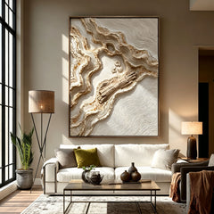 Horizon Árido | Arte paisajístico desértico texturizado 3D hecho a mano, gran relieve abstracto Gobi para decoración contemporánea de hogar con tonos tierra #TX26007