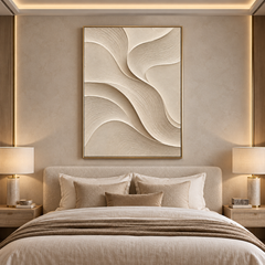 Large Vertical 3D Textured Minimalist Canvas Wall Art – Hand-Painted Cream & Beige Waves Plaster Oil Painting, Modern Wabi-Sabi Sand Dune Combed Impasto Artwork for Entryway & Bedroom Decor TEXVAS | Textured Canvas Art