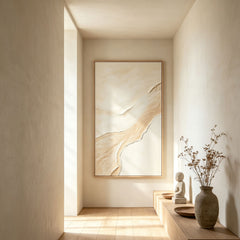 Minimalist Cream & Beige 3D Texture Art – Hand-Painted Abstract Flowing Dunes (Vertical Wall Decor)