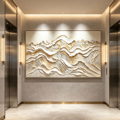 [Golden Peaks] Abstract Textured Relief Painting — Mountain Serenity Series | Ethereal Summit | Luxurious 3D Wall Art