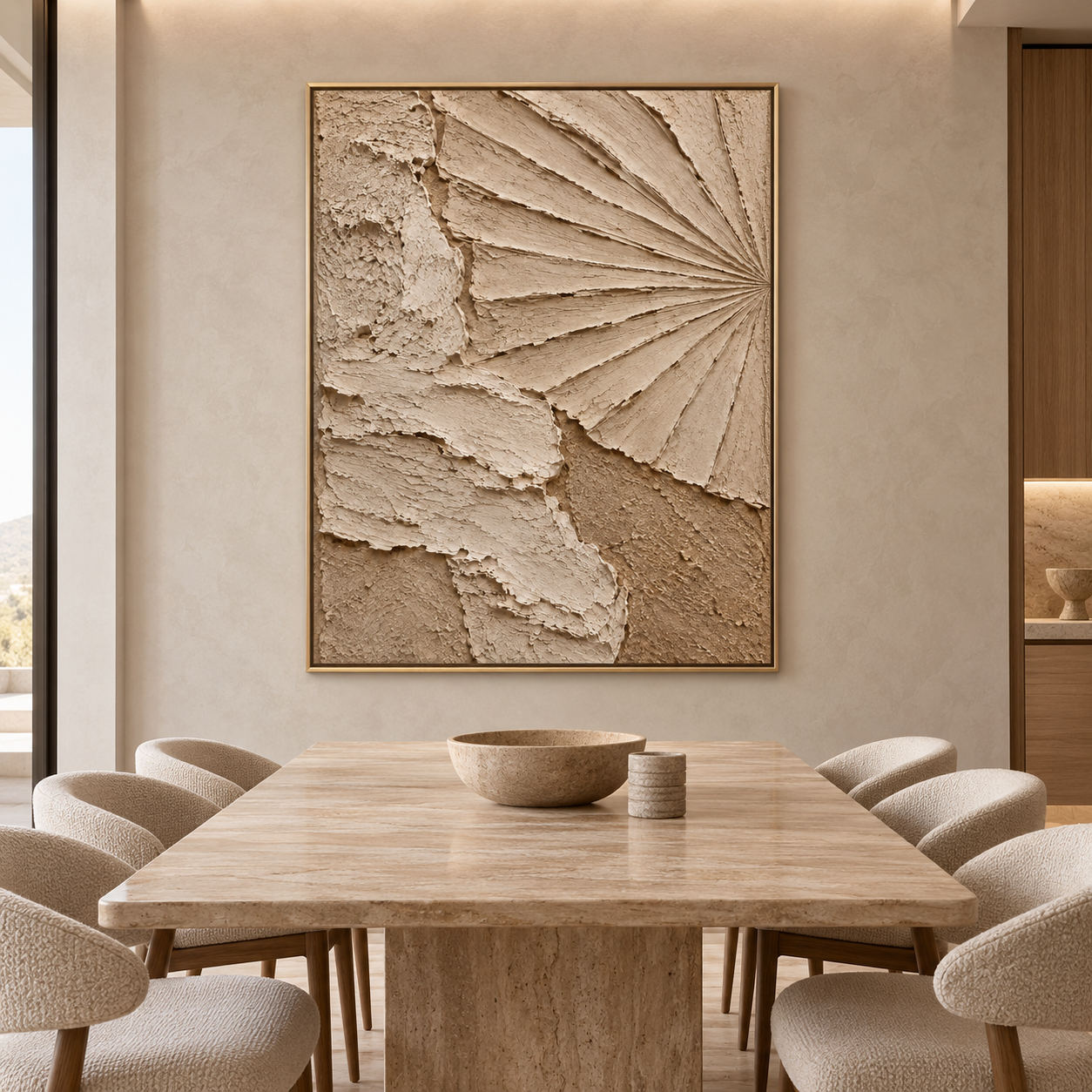 Sculptural Radial Fan & Sand Dune 3D Textured Wall Art – Warm Beige & Taupe Impasto Canvas Art for Living Room, Minimalist Wabi-Sabi Wall Decor TEXVAS | Textured Canvas Art