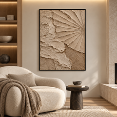 Sculptural Radial Fan & Sand Dune 3D Textured Wall Art – Warm Beige & Taupe Impasto Canvas Art for Living Room, Minimalist Wabi-Sabi Wall Decor TEXVAS | Textured Canvas Art