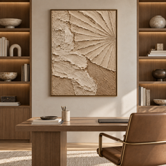 Sculptural Radial Fan & Sand Dune 3D Textured Wall Art – Warm Beige & Taupe Impasto Canvas Art for Living Room, Minimalist Wabi-Sabi Wall Decor TEXVAS | Textured Canvas Art