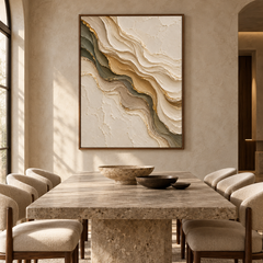 Luxury Gold Leaf & Sage Wave 3D Textured Wall Art – Abstract Organic Marble & River Impasto Canvas Art for Living Room, Modern Wabi-Sabi Wall Decor TEXVAS | Textured Canvas Art