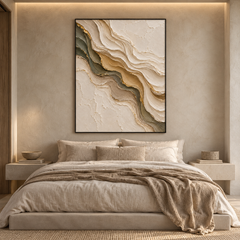 Luxury Gold Leaf & Sage Wave 3D Textured Wall Art – Abstract Organic Marble & River Impasto Canvas Art for Living Room, Modern Wabi-Sabi Wall Decor TEXVAS | Textured Canvas Art