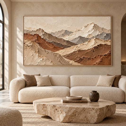 Majestic Mountain Ridge 3D Textured Wall Art – Earthy Terracotta & Slate Grey Impasto Canvas Painting for Living Room, Wabi-Sabi Landscape Wall Decor TEXVAS | Textured Canvas Art