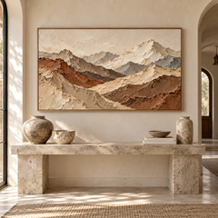 Majestic Mountain Ridge 3D Textured Wall Art – Earthy Terracotta & Slate Grey Impasto Canvas Painting for Living Room, Wabi-Sabi Landscape Wall Decor TEXVAS | Textured Canvas Art