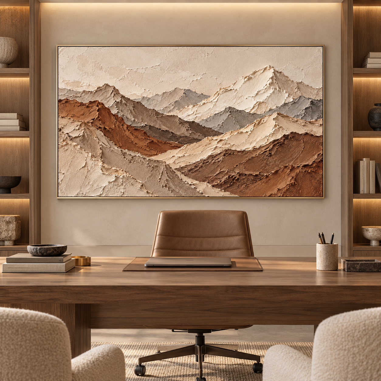 Majestic Mountain Ridge 3D Textured Wall Art – Earthy Terracotta & Slate Grey Impasto Canvas Painting for Living Room, Wabi-Sabi Landscape Wall Decor TEXVAS | Textured Canvas Art