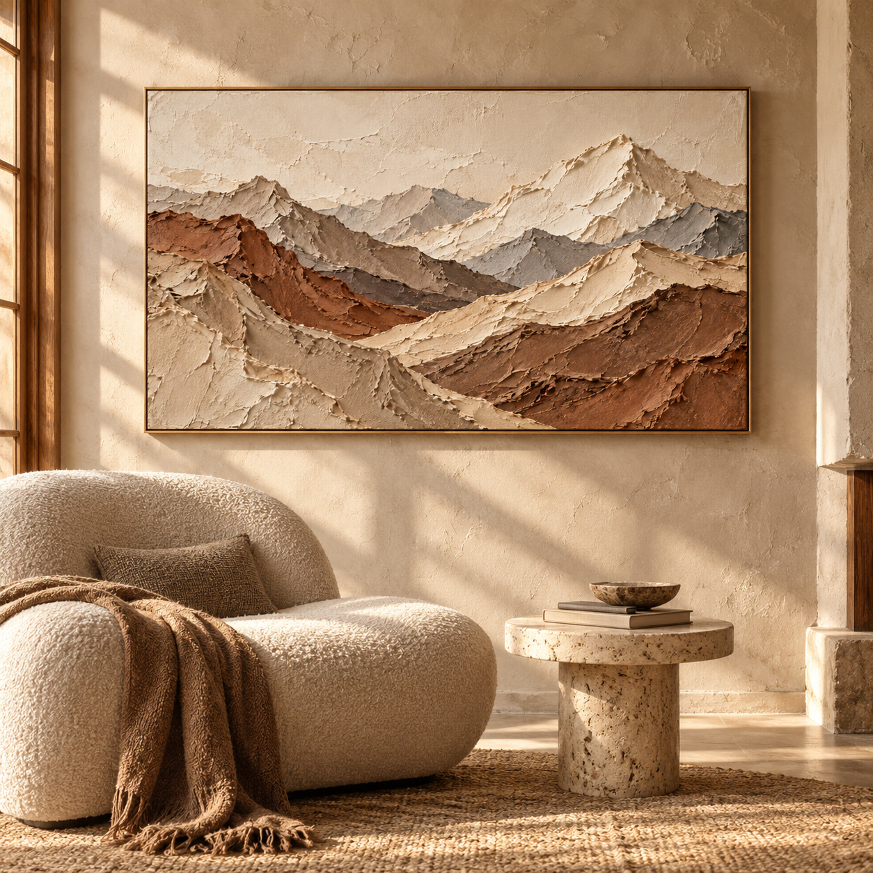 Majestic Mountain Ridge 3D Textured Wall Art – Earthy Terracotta & Slate Grey Impasto Canvas Painting for Living Room, Wabi-Sabi Landscape Wall Decor TEXVAS | Textured Canvas Art