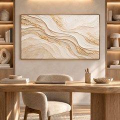 Golden Sands Flow: Horizontal Luxury 3D Textured Wavy Mountain and Gold Leaf Impasto Wall Art for Modern Living Rooms TEXVAS | Textured Canvas Art