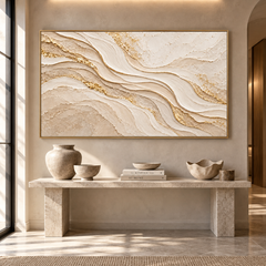 Golden Sands Flow: Horizontal Luxury 3D Textured Wavy Mountain and Gold Leaf Impasto Wall Art for Modern Living Rooms TEXVAS | Textured Canvas Art
