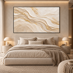 Golden Sands Flow: Horizontal Luxury 3D Textured Wavy Mountain and Gold Leaf Impasto Wall Art for Modern Living Rooms TEXVAS | Textured Canvas Art