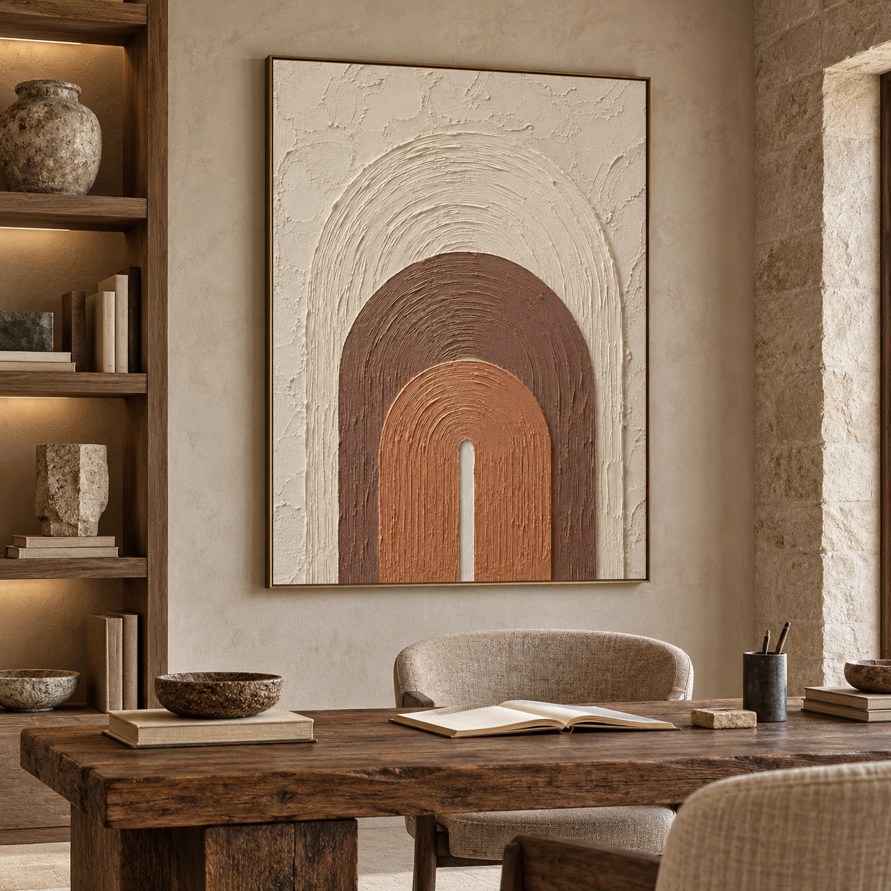 Minimalist Arch Textured Wall Art – Terracotta & Beige Modern Impasto Canvas Art for Living Room, Wabi-Sabi Boho Wall Decor TEXVAS | Textured Canvas Art