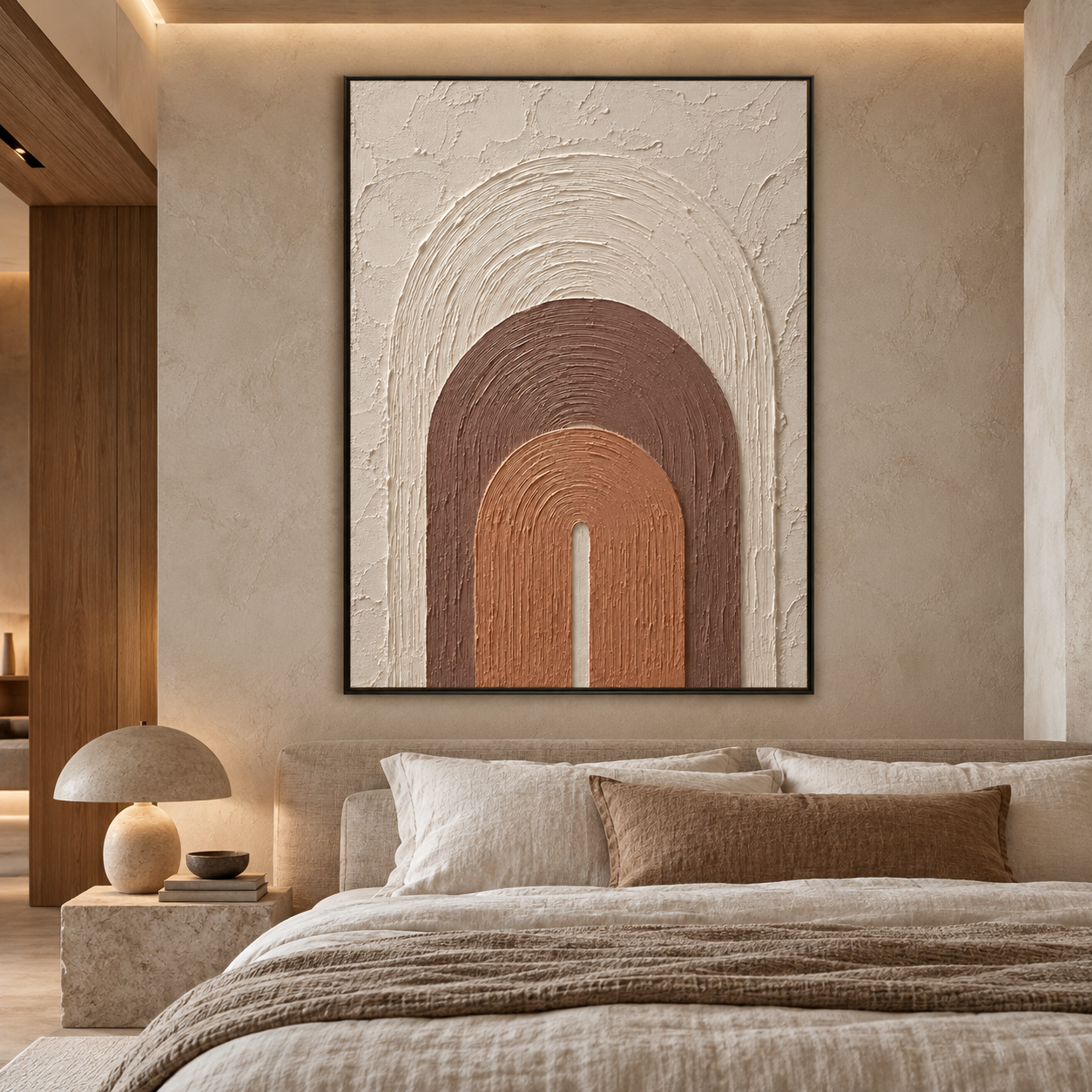 Minimalist Arch Textured Wall Art – Terracotta & Beige Modern Impasto Canvas Art for Living Room, Wabi-Sabi Boho Wall Decor TEXVAS | Textured Canvas Art
