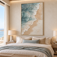 Ocean Foam and Sandy Shore: 3D Textured Impasto Coastal Wall Art TEXVAS | Textured Canvas Art
