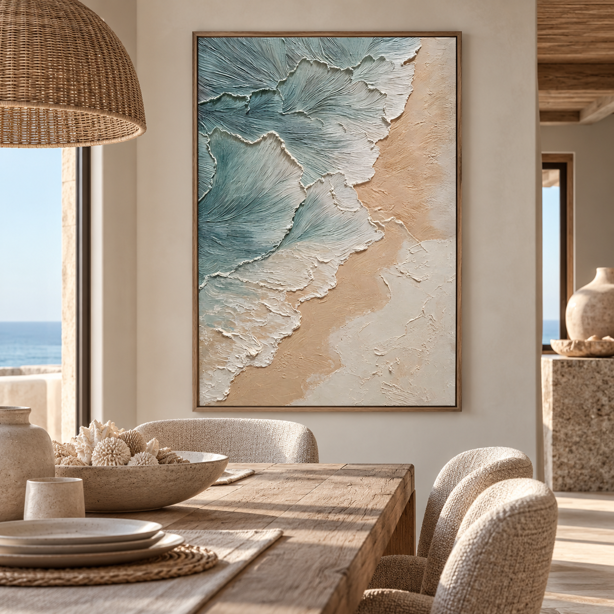 Ocean Foam and Sandy Shore: 3D Textured Impasto Coastal Wall Art TEXVAS | Textured Canvas Art